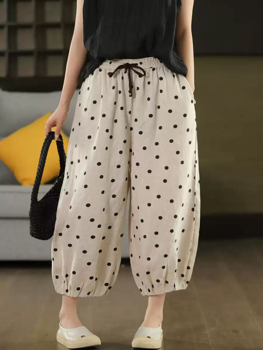 Women Casual Dot Loose 100%Linen Bloomers