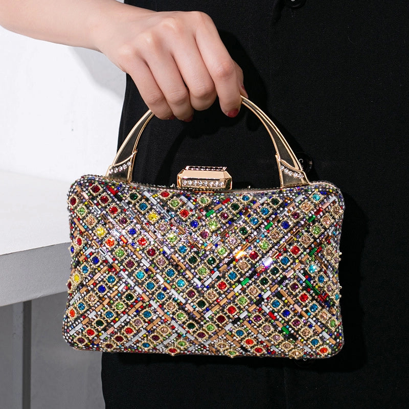 Silver Gold Red Nylon Color Block Square Evening Bags