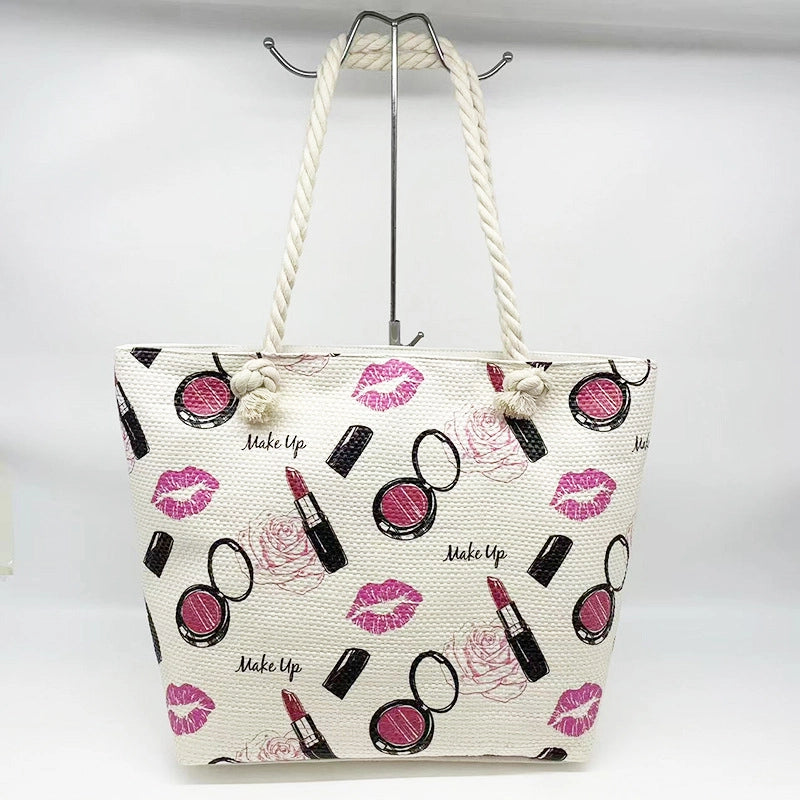Women's Large Canvas Floral Elegant Streetwear Square Zipper Shoulder Bag