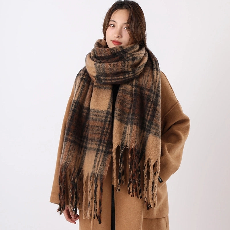 Women's Minimalist Lattice Polyester Tassel Scarf