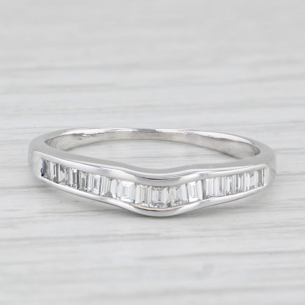 0.25ctw Diamond Contoured Wedding Ring 14k White Gold Size 5.75 Stackable
