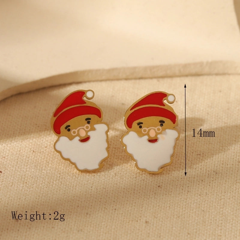 1 Pair Christmas Sweet Minimalist Christmas Tree Santa Claus Enamel 304 Stainless Steel 14K Gold Plated Ear Studs