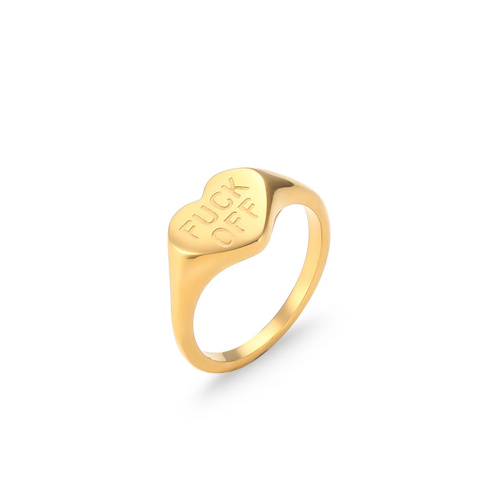 Minimalist Women Letter Number Text Stainless Steel 18K Gold Plated Rings