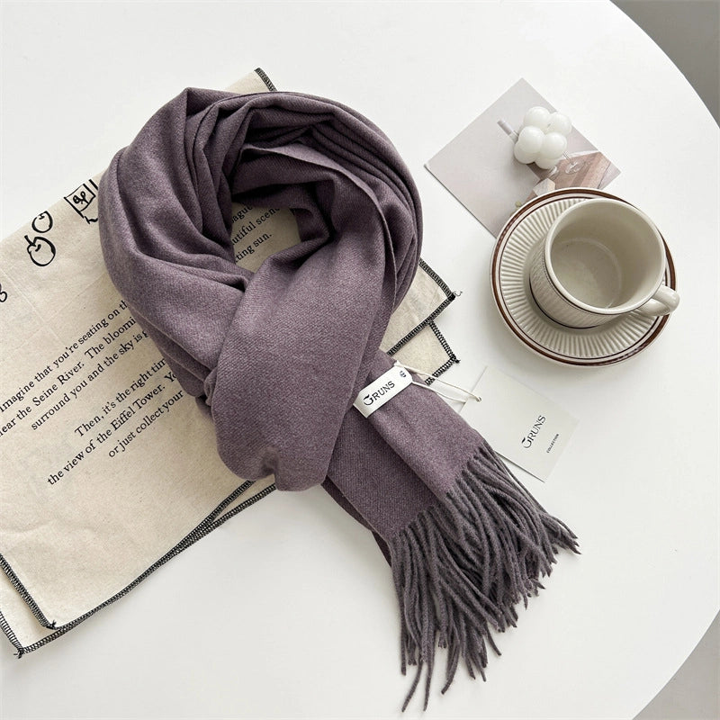 Women's Elegant Minimalist Solid Color Imitation Cashmere Tassel Scarf