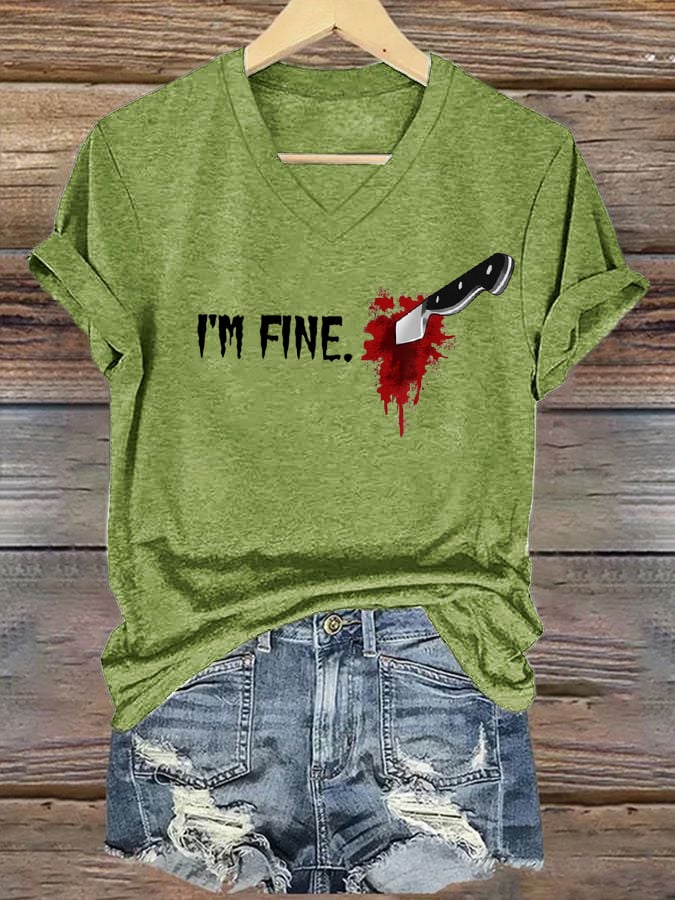 Women'S I'm Fine Print Casual T-Shirt