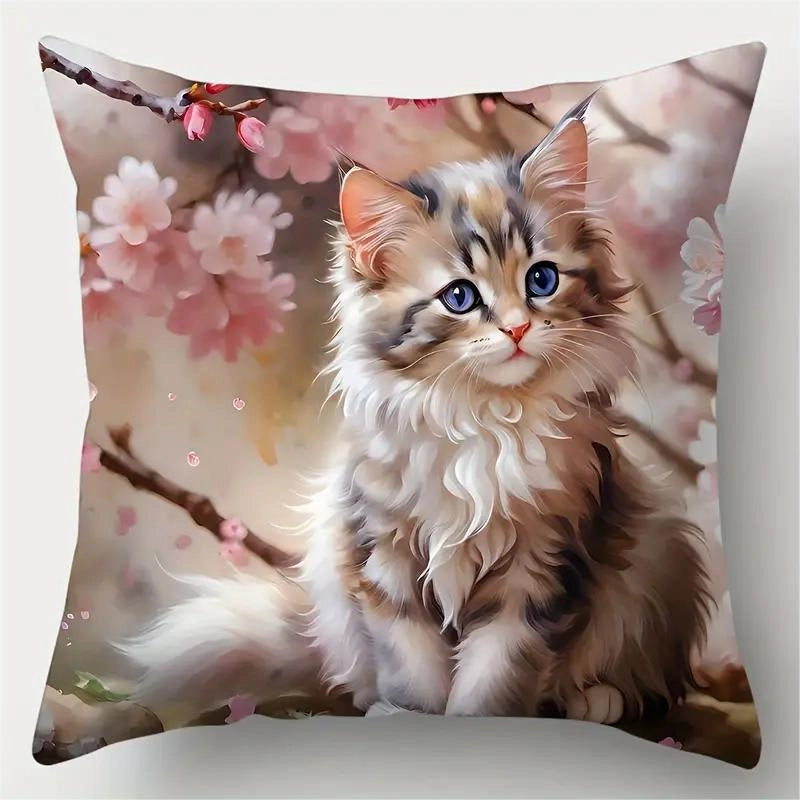 Cute Cat Polyester Pillow Cases Couch & Sofa Decor