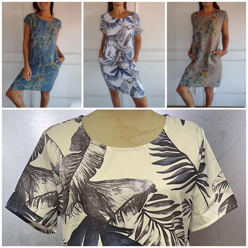 🎁LAST DAY 49% OFF🔥Women's Botanical Print Round Neck Dress