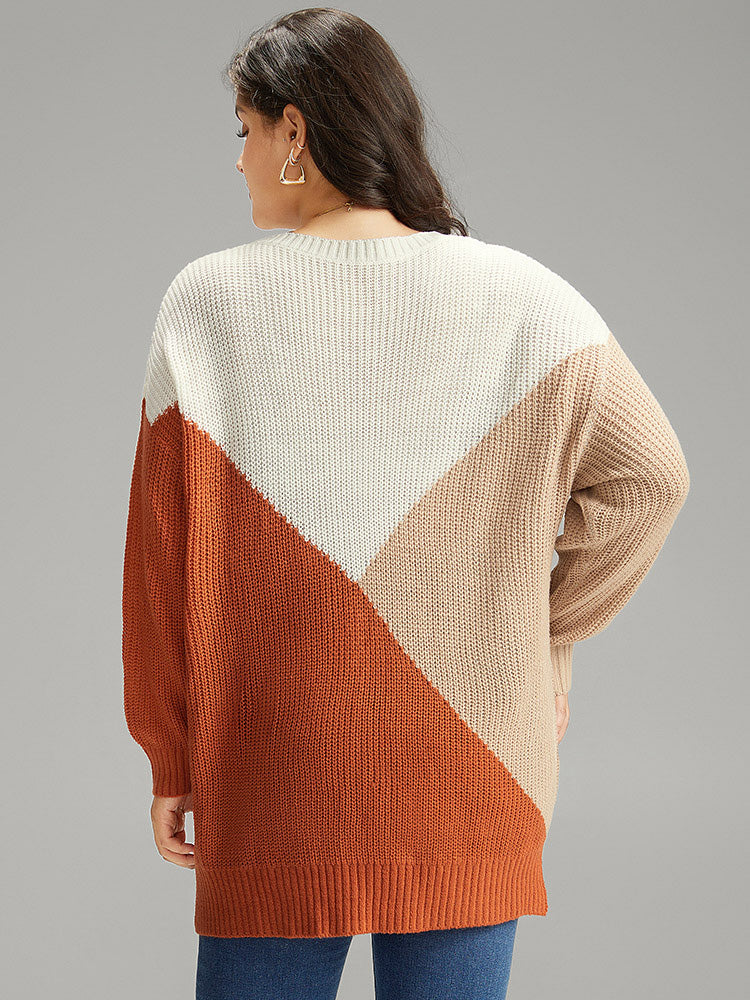 Colorblock Split Side Drop Shoulder Pullover