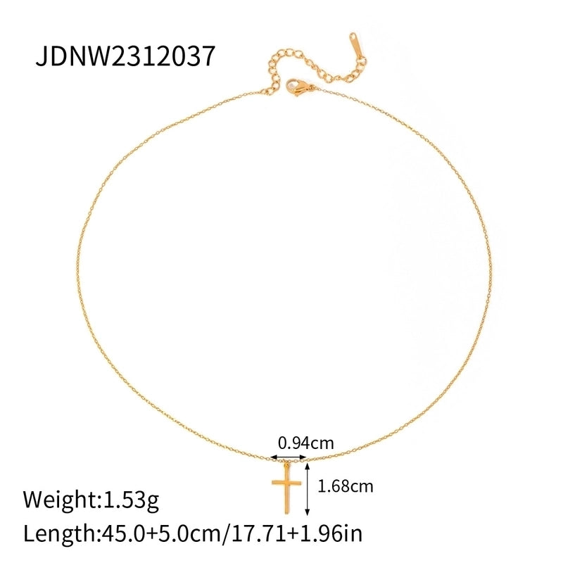 Minimalist Classic Style Cross 304 Stainless Steel Natural Stone Rhinestones Zircon 18K Gold Plated Pendant Necklace