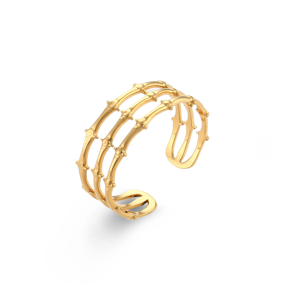 Women Fashion Stripe Geometric Stainless Steel 18K Gold Plated Rings
