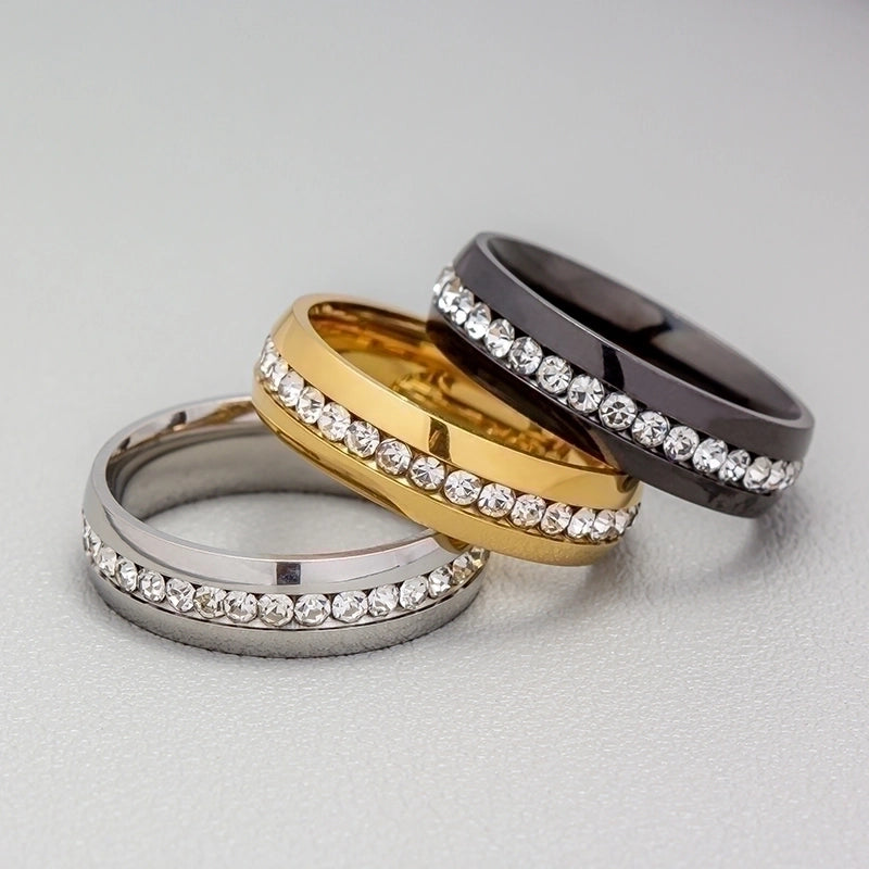 Geometric 201 Stainless Steel Rhinestone Gold Plated
