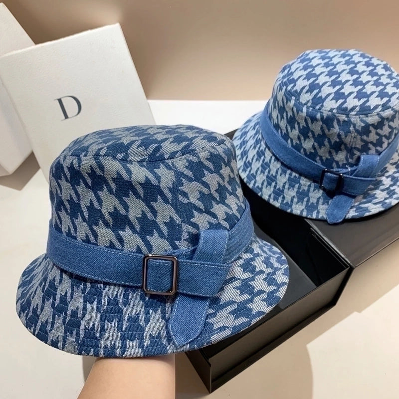 Women's Retro Streetwear Houndstooth Wide Eaves Bucket Hat