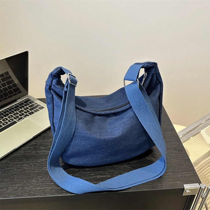 Women's Canvas Solid Color Preppy Style Square Zipper Shoulder Bag Crossbody Bag