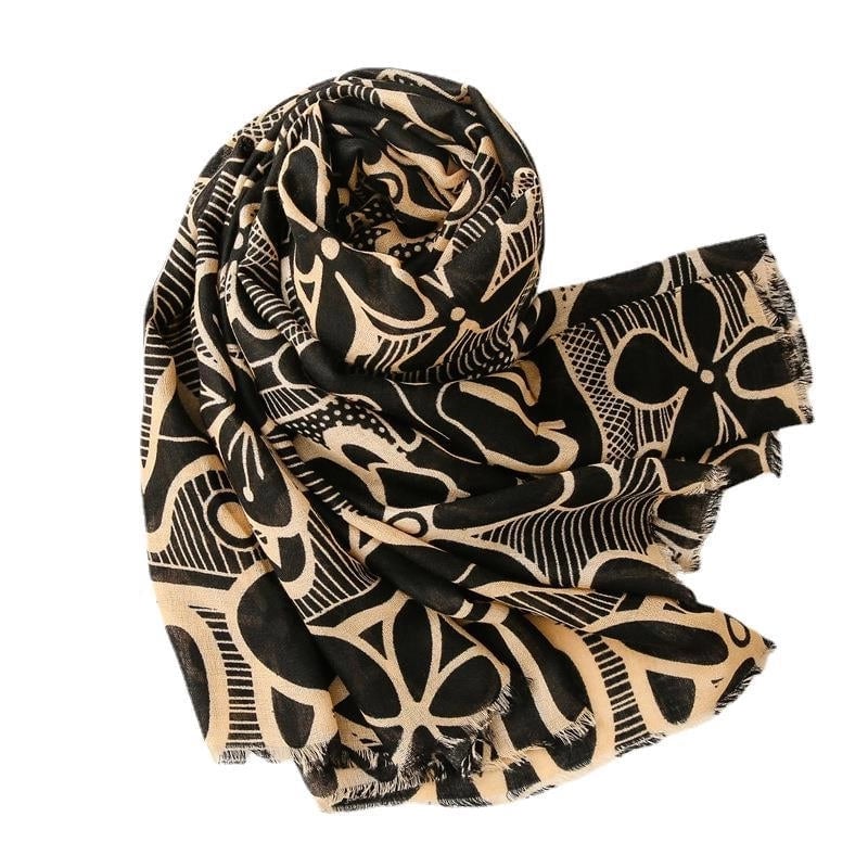 Flower Printed Cotton Linen Gauze Silk Scarf