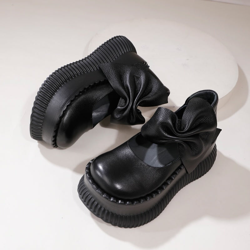 Retro Leather 85mm Platform Mary Jane Shoes For Women in Black/Beige
