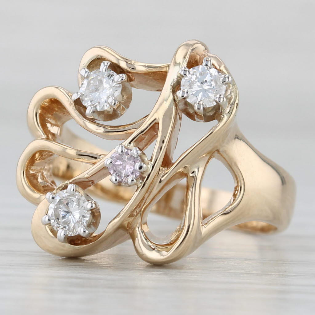 0.43ctw Diamond Abstract Ring 14k Yellow Gold Size 7.75 Cocktail