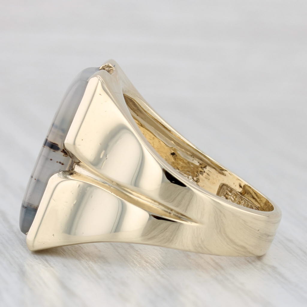 Vintage Montana Moss Agate Cabochon Solitaire Men's Ring 10k Gold Size 10.25