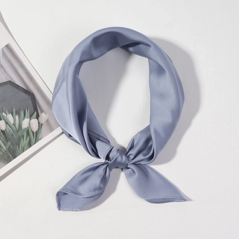 Spring And Autumn Summer Silk Scarf Small Square Solid Color Scarf Women's Tie Bag Silk Scarf Fashionable Elegant Ribbon
