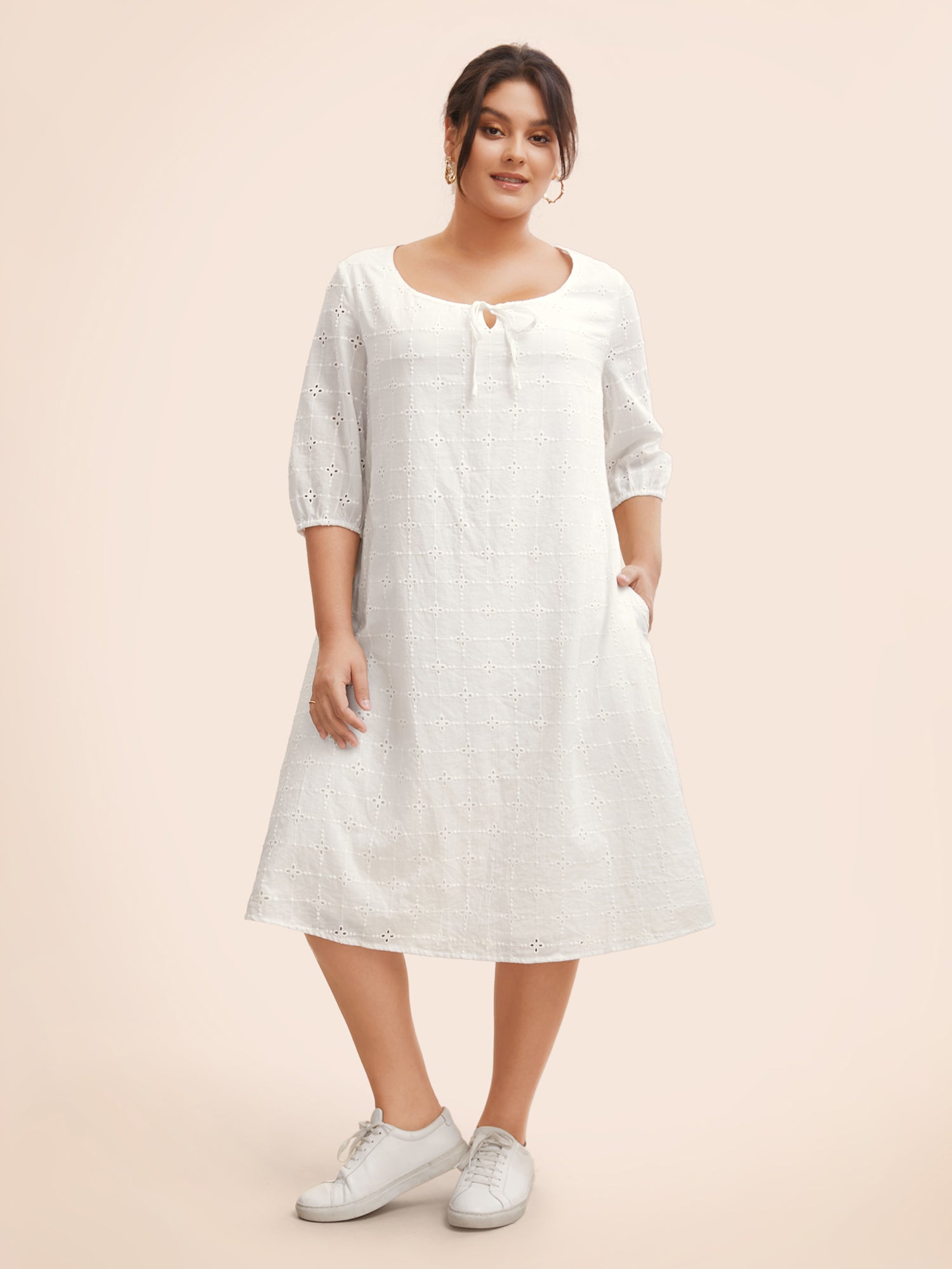 Solid Broderie Anglaise Tie Knot Dress