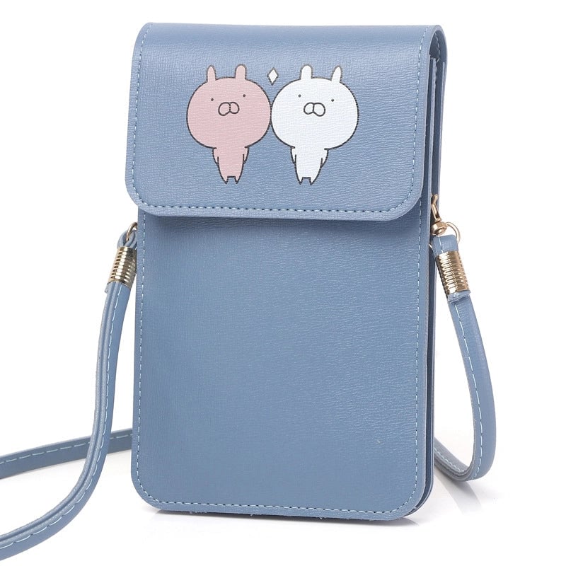 Women's Pu Leather Cartoon Cute Sweet Square Buckle Phone Wallets