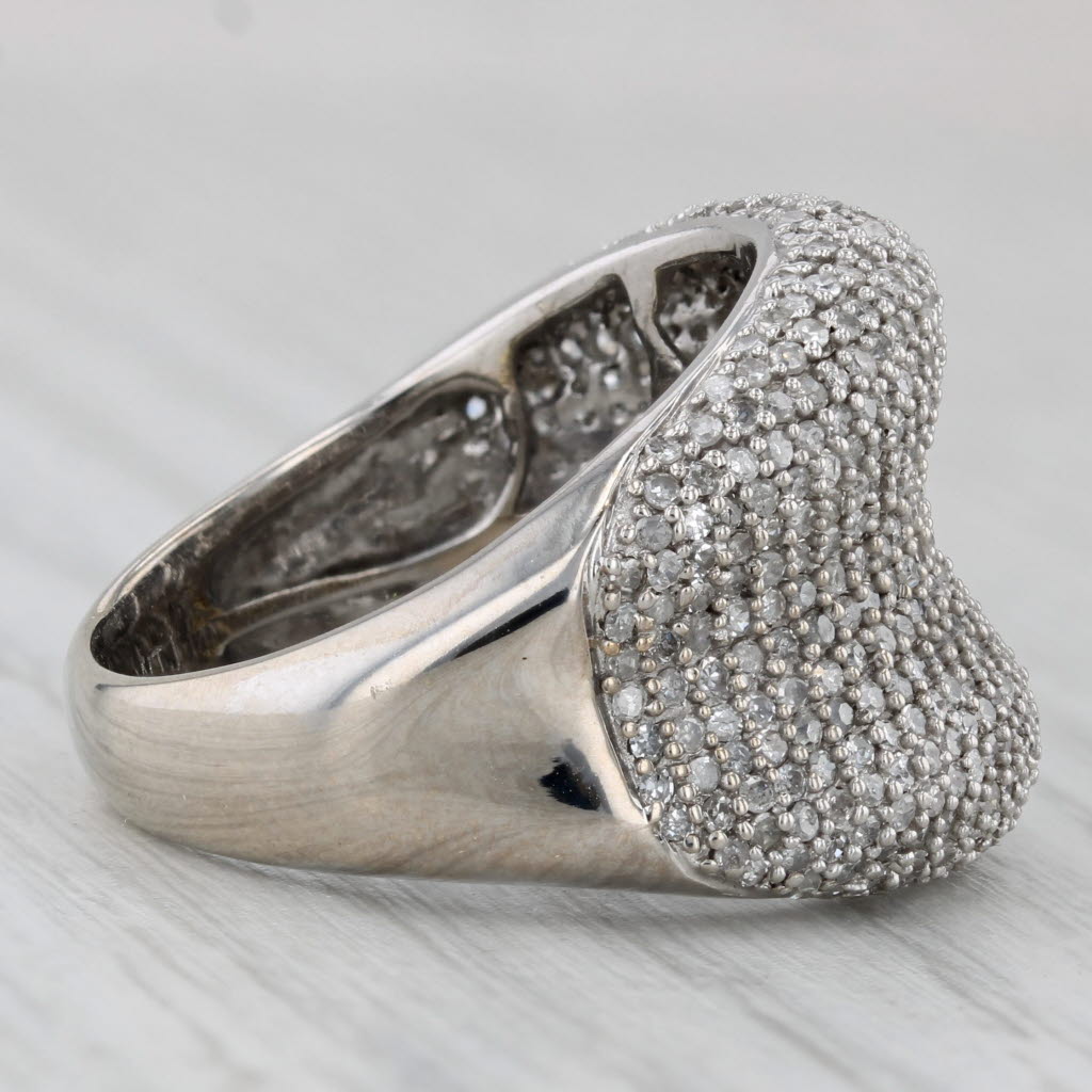 1.25ctw Pave Diamond Ring 14k White Gold Size 8 Contoured Cocktail