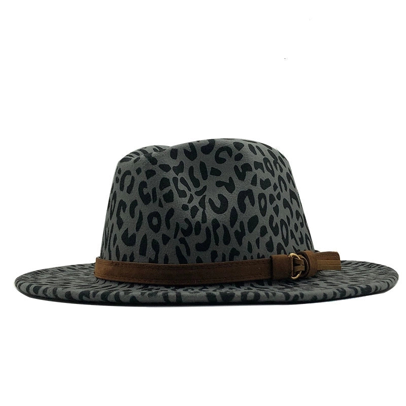 Unisex Retro Leopard Flat Eaves Fedora Hat