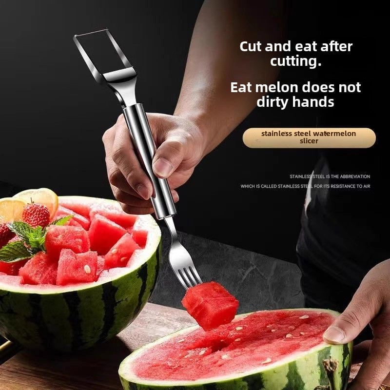Stainless Steel Double Watermelon Cutter Fruit Fork Multifunctional Splitting Tool Pulp Cut To Eat Watermelon Artifact