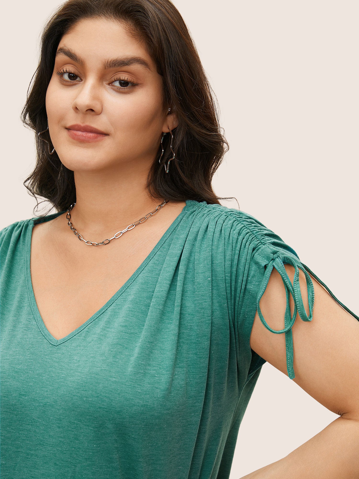 Solid Drawstring Dolman Sleeve T-shirt