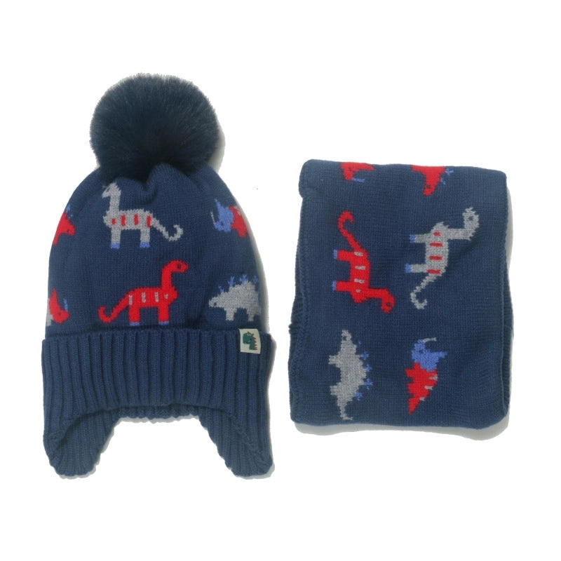 Men's Cute Dinosaur Acrylic Scarf Hat 1 Set