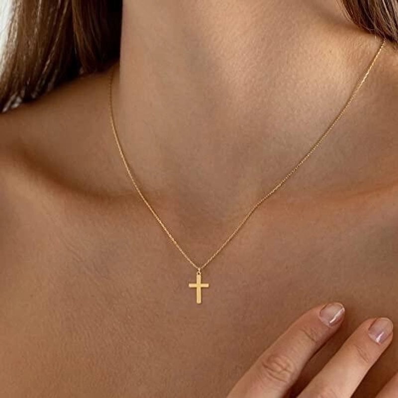 Minimalist Cross Titanium Steel 18K Gold Plated Plating Pendant Necklace