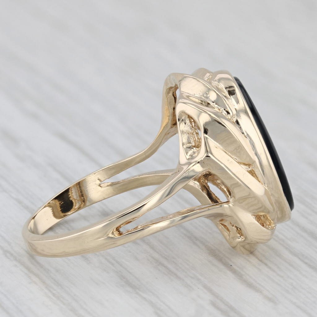 Black Onyx Oval Tablet 10K Yellow Gold Statement Ring Size 6.75