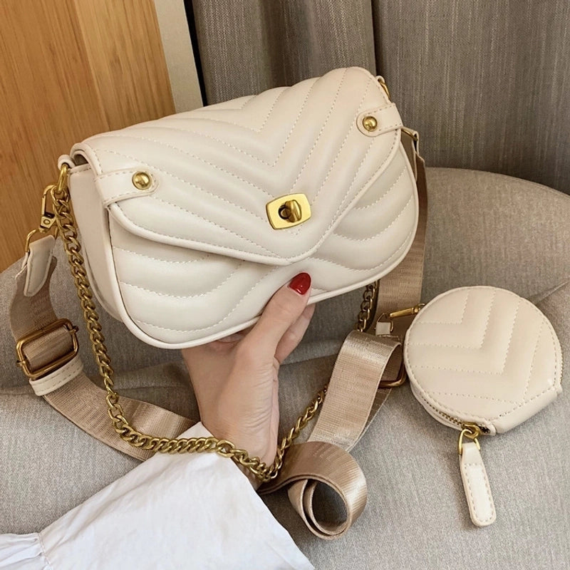 Spring New Trendywide Shoulder Strap Chain Messenger Bag Underarm Bag