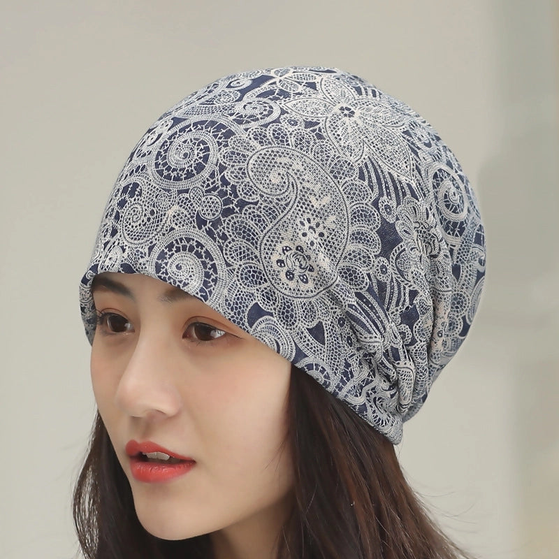 Printed Thin Hat Women's Pullover Hat Breathable Sparkling Toe Heap Moon Hat Headscarf Outdoor Hat