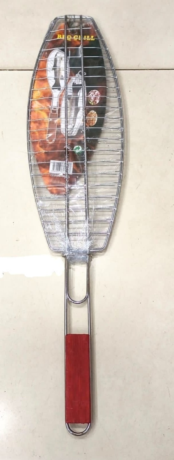 BARBEQUE FISH GRILL WITH WOODEN HANDLE