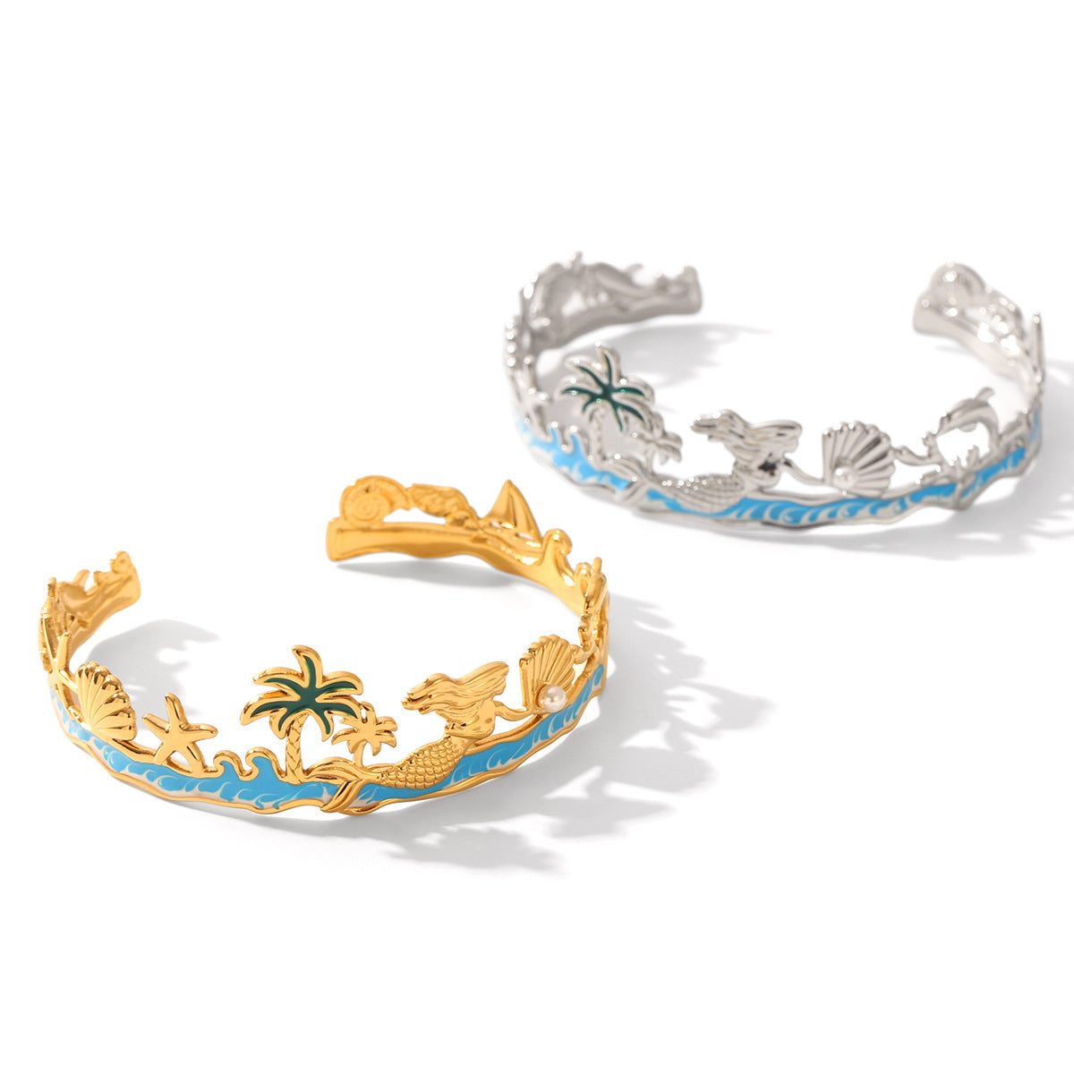 Summer Beach Holiday Style Coconut Tree Marine Life Stainless Steel Oil Drop Bracelet Titanium Steel Bracelet