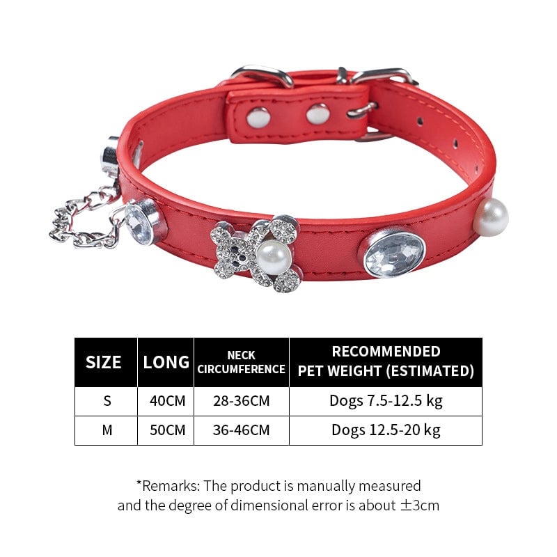 Cool Style Pu Leather Bear Rhinestone Inlaid Pearls Pet Collar