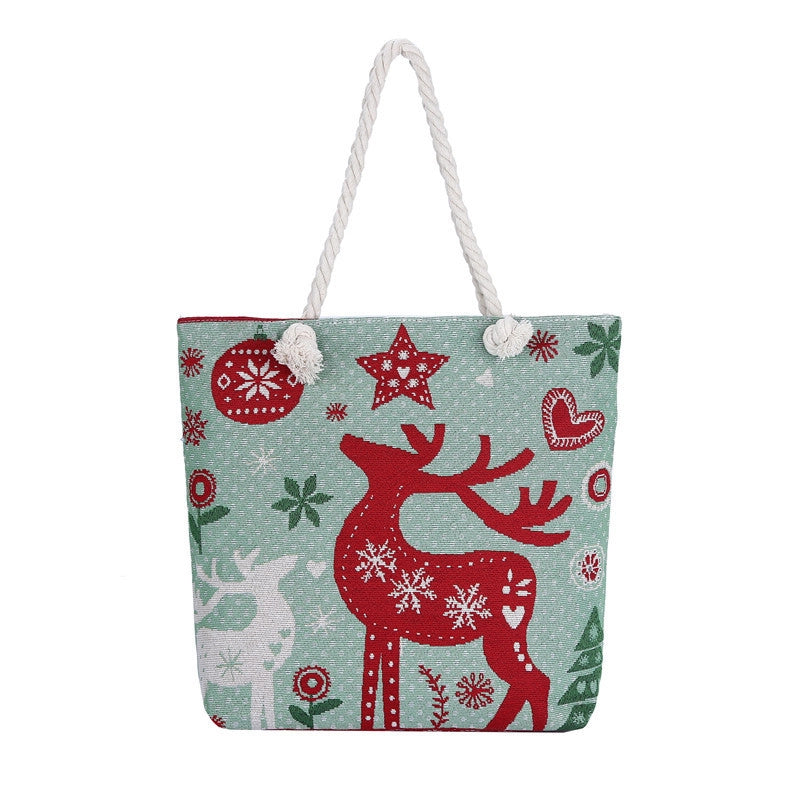 Christmas Unisex Canvas Cartoon Cute Zipper Shoulder Bag
