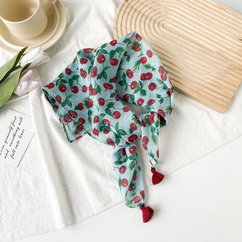 Women's Casual Minimalist Flower Cotton Printing Silk Scarf Kerchief