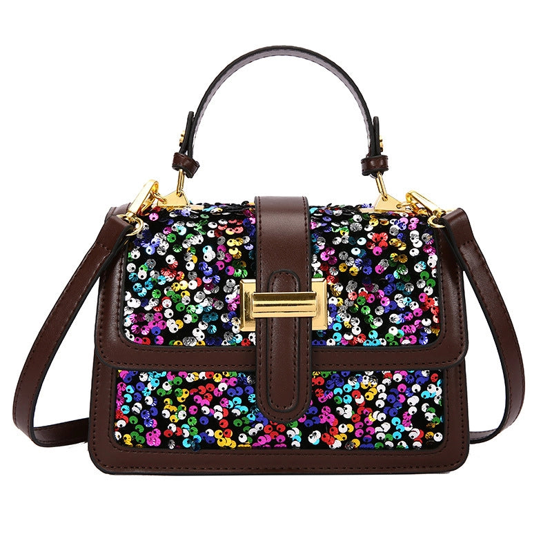 Women's Small All Seasons Pu Leather Sequins Elegant Classic Style Square Zipper Magnetic Buckle Handbag