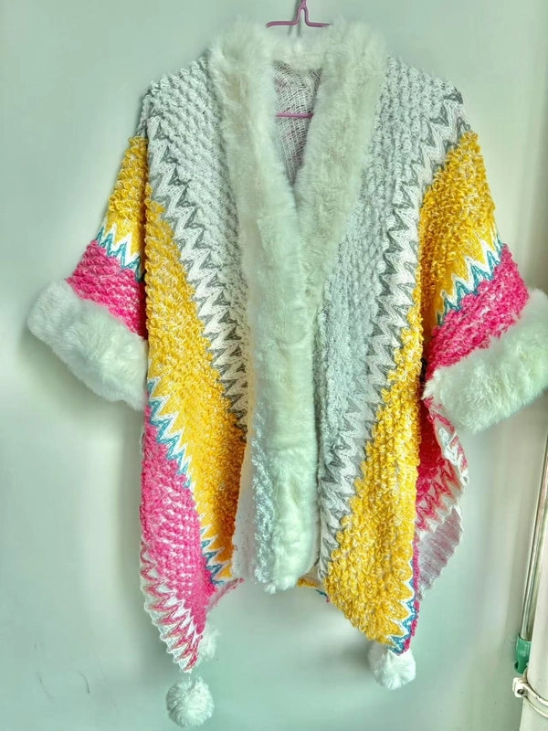 Women's Minimalist Classic Style Color Block Knit Patchwork Shawl