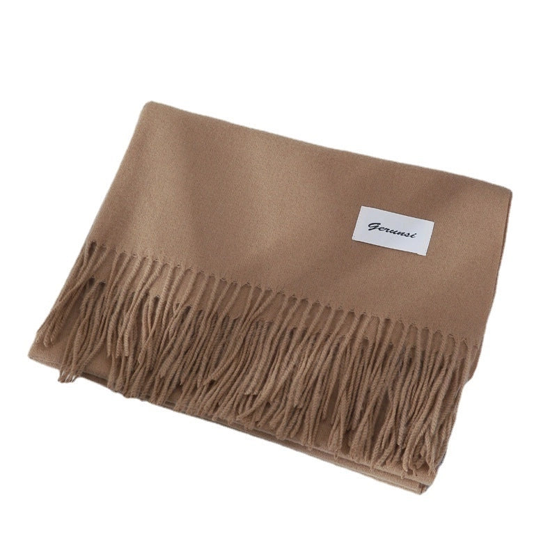 Women's Minimalist Solid Color Imitation Cashmere Tassel Scarf