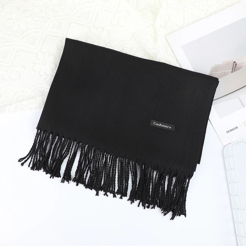 Solid Color Cashmere Tassel Scarf  Autumn And Winter Warm Scarf Simple Style Air Conditioning Shawl