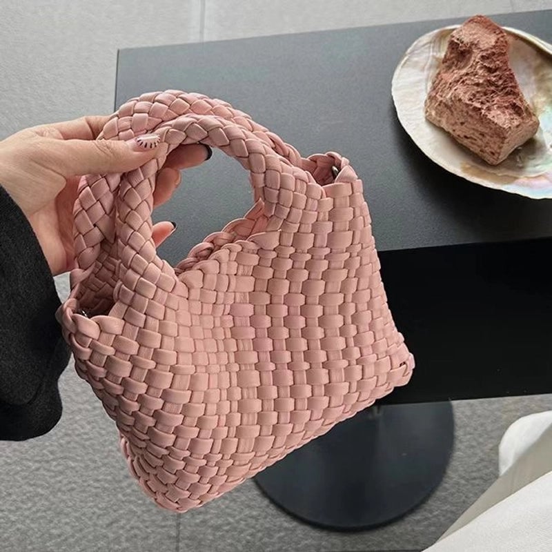 Women's Small Pu Leather Solid Color Streetwear Weave Square Open Crossbody Bag