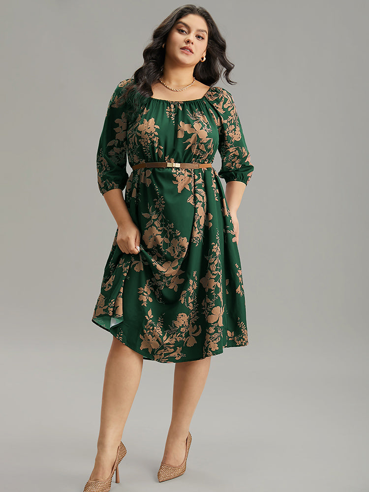 Silhouette Floral Print Elastic Cuffs Dress