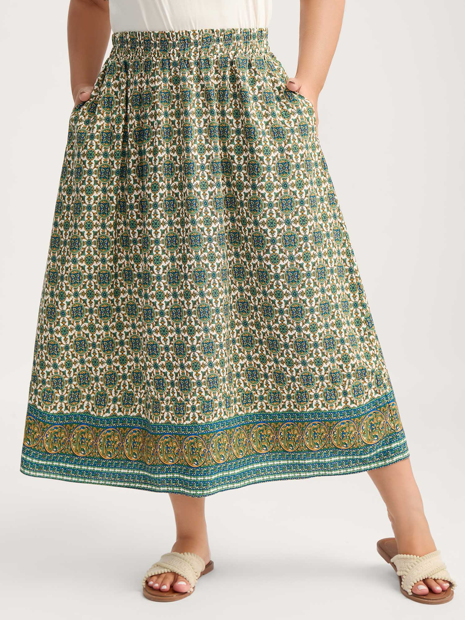 Breezy Boho Print Stretchy Maxi Skirt