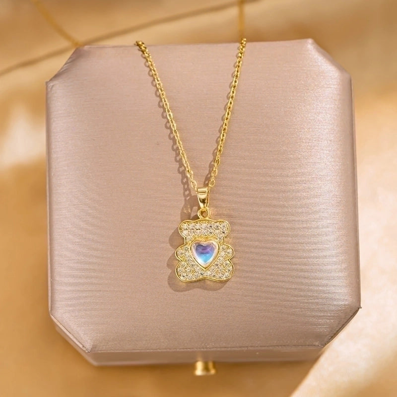 Elegant Lady Streetwear Geometric Flower Butterfly 304 Stainless Steel Acrylic Zircon 18K Gold Plated Inlay Pendant Necklace
