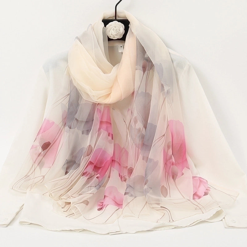 Women's Elegant Lady Color Block High Quality Yarn Printing Silk Scarf