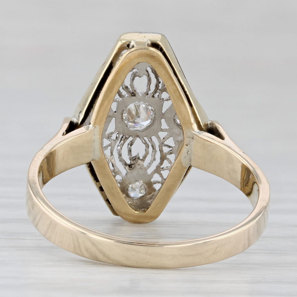 Vintage 0.13ctw Diamond Filigree Ring 14k Yellow Gold Platinum Size 7.75