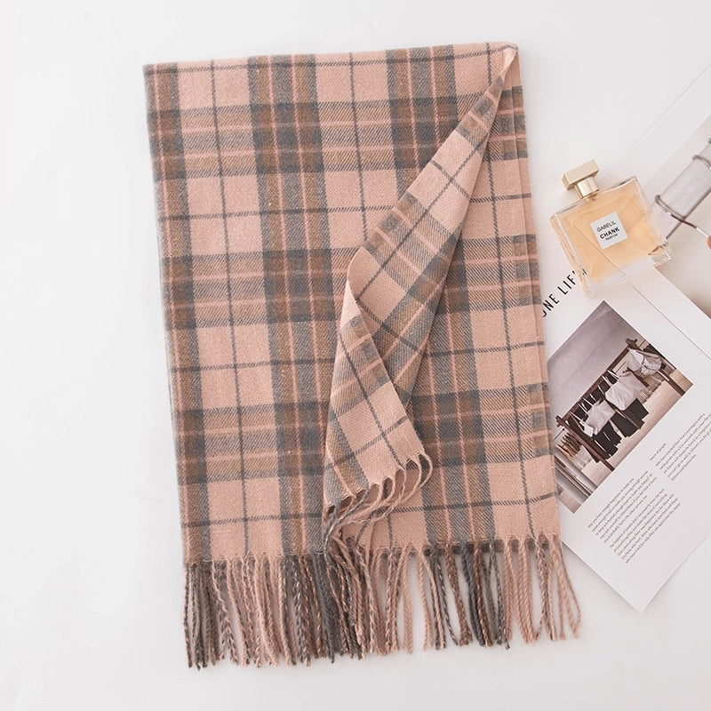 Women's Elegant Plaid Imitation Cashmere Tassel Scarf