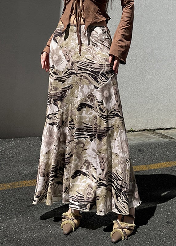Vintage Print High Waist Cotton Skirt Summer